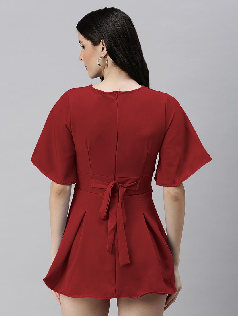 women solid flared sleeve a-line dress - 22038222 - Standard Image - 4