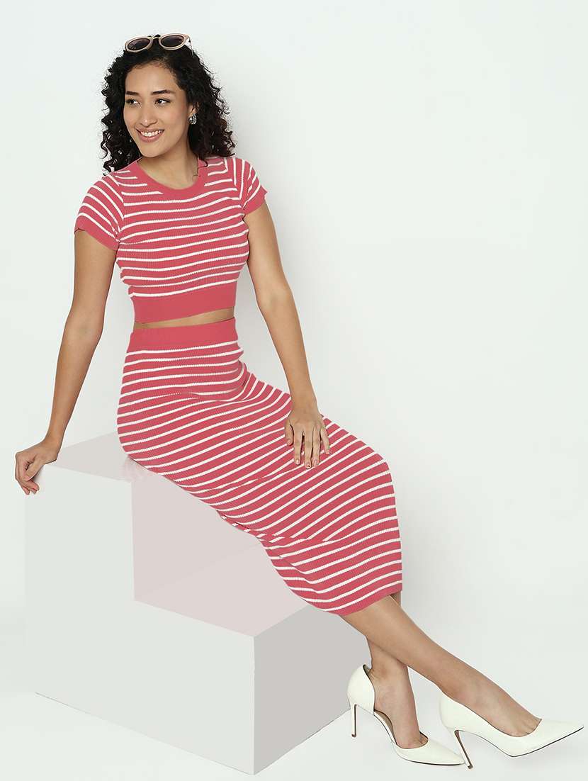 women striped top and skirt co-ord set