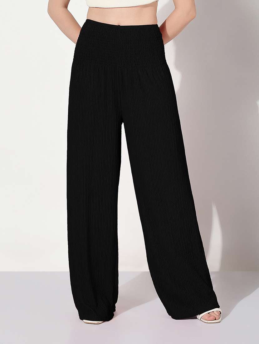 women solid high rise wide leg trouser - 22038234 - Standard Image - 4
