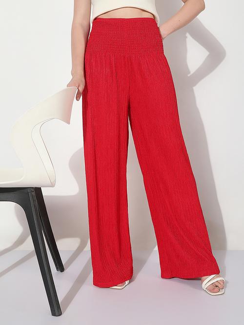women solid high rise wide leg trouser - 22038235 - Standard Image - 0