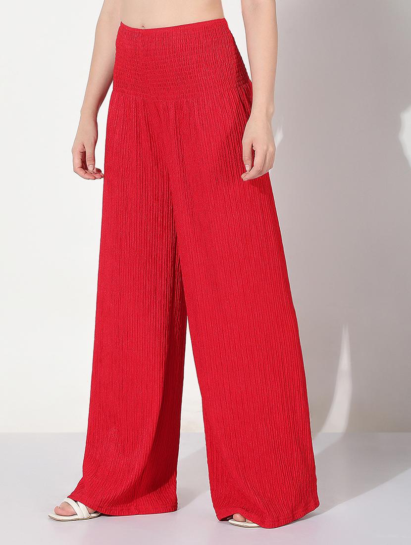 women solid high rise wide leg trouser - 22038235 - Standard Image - 1