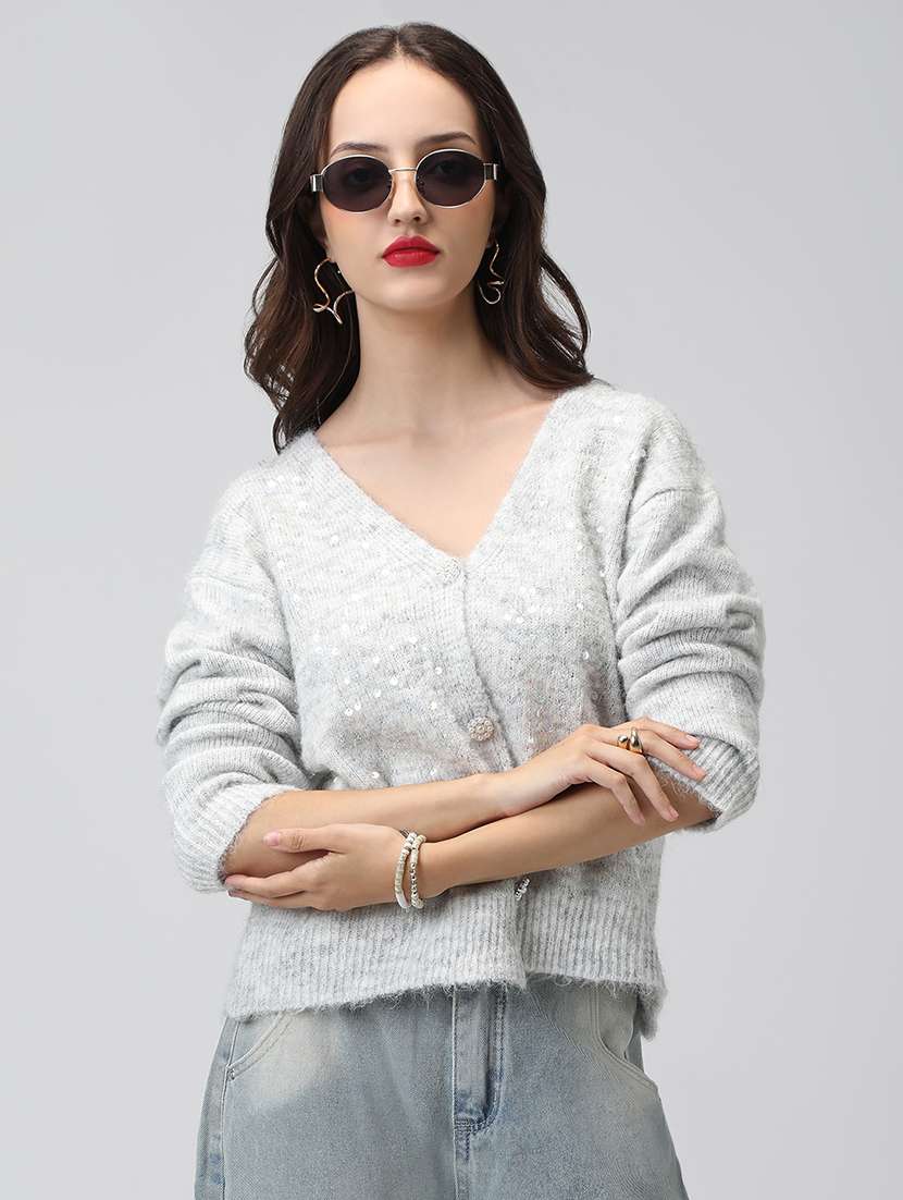 women sequined long sleeve cardigan - 22038236 - Zoom Image - 0