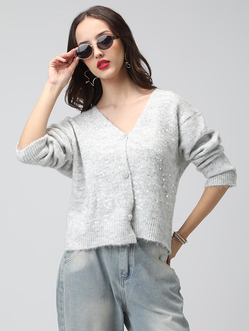 women sequined long sleeve cardigan - 22038236 - Standard Image - 1