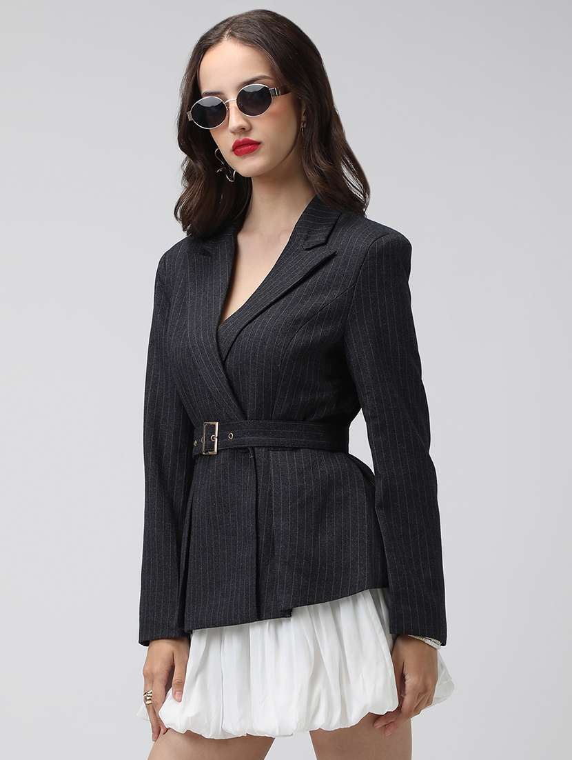 women striped long sleeve double breasted blazer - 22038239 - Standard Image - 1