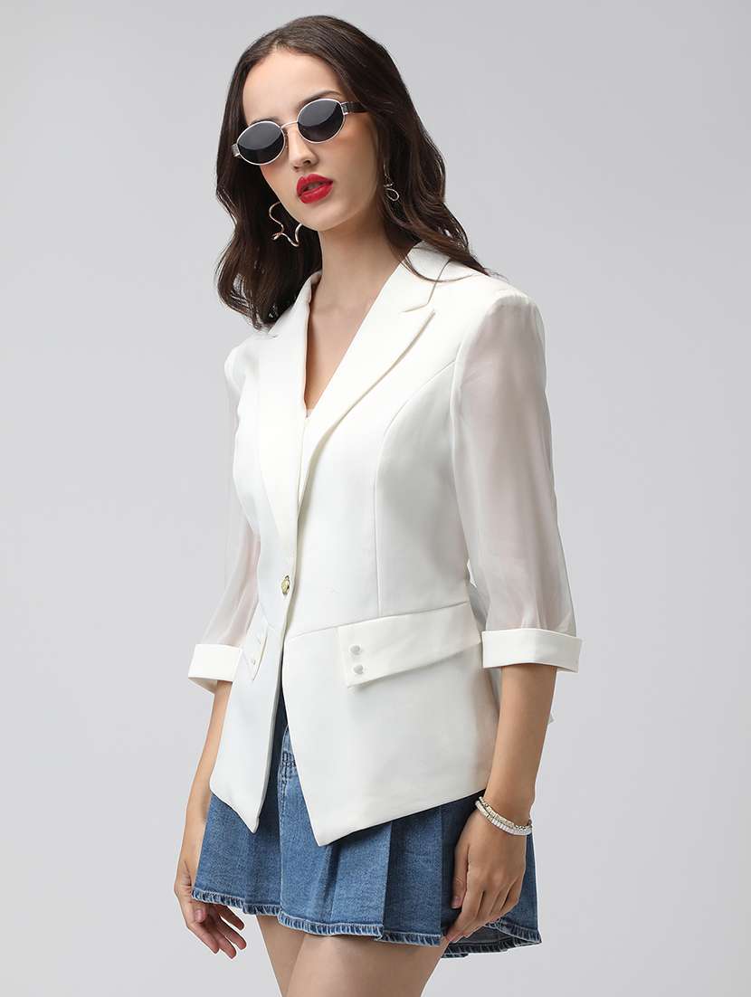 women solid lapel collar single breasted blazer - 22038240 -  Standard Image - 1