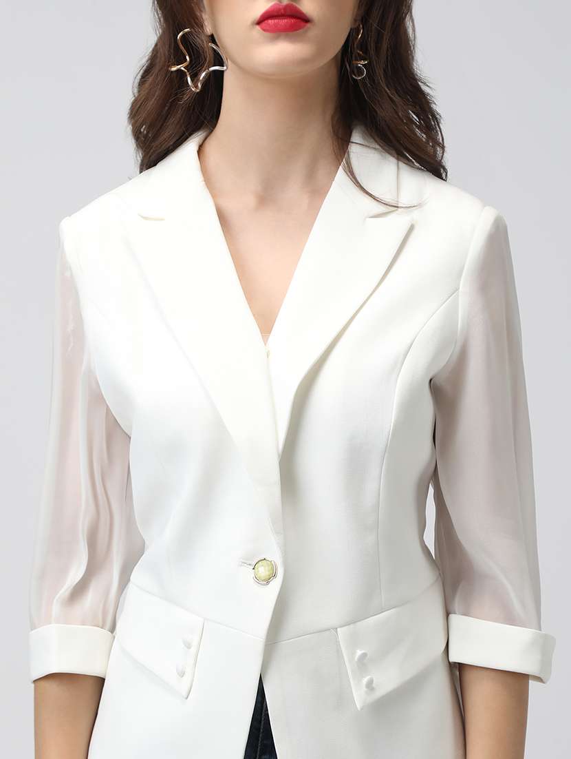 women solid lapel collar single breasted blazer - 22038240 -  Standard Image - 4