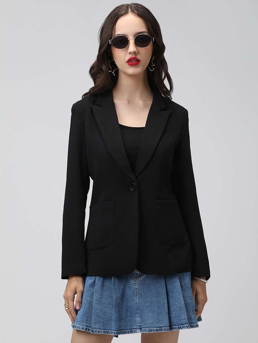 women solid long sleeve single breasted blazer - 22038241 -  Standard Image - 1