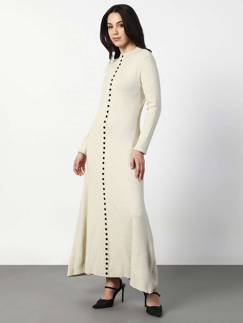 women cream solid long sleeve a-line dress - 22038243 -  Standard Image - 1