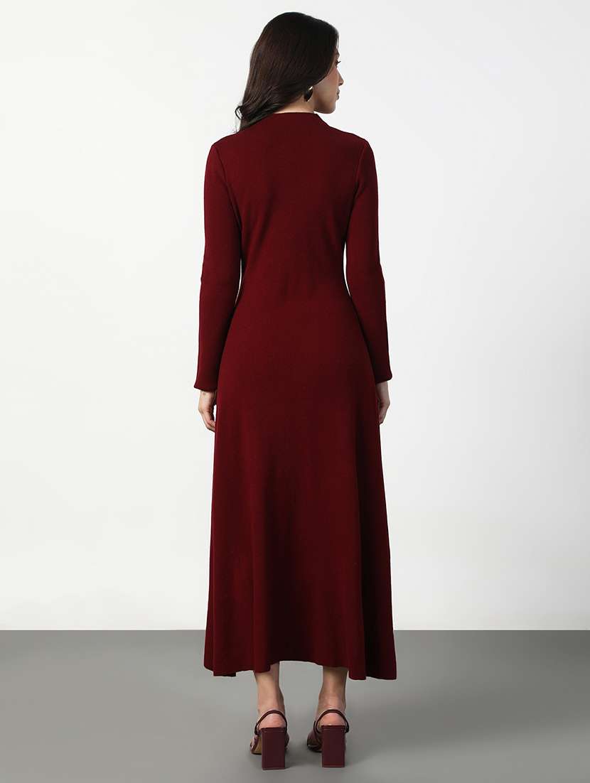 women maroon solid long sleeve a-line dress - 22038244 -  Standard Image - 4