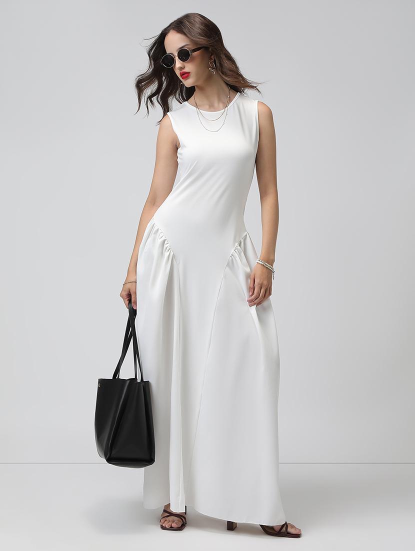 women white solid sleeveless a-line dress - 22038245 - Standard Image - 1