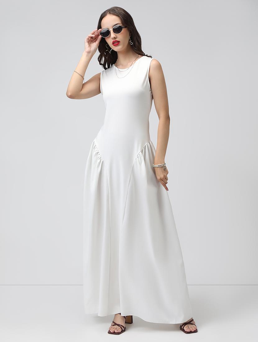 women white solid sleeveless a-line dress - 22038245 - Standard Image - 4