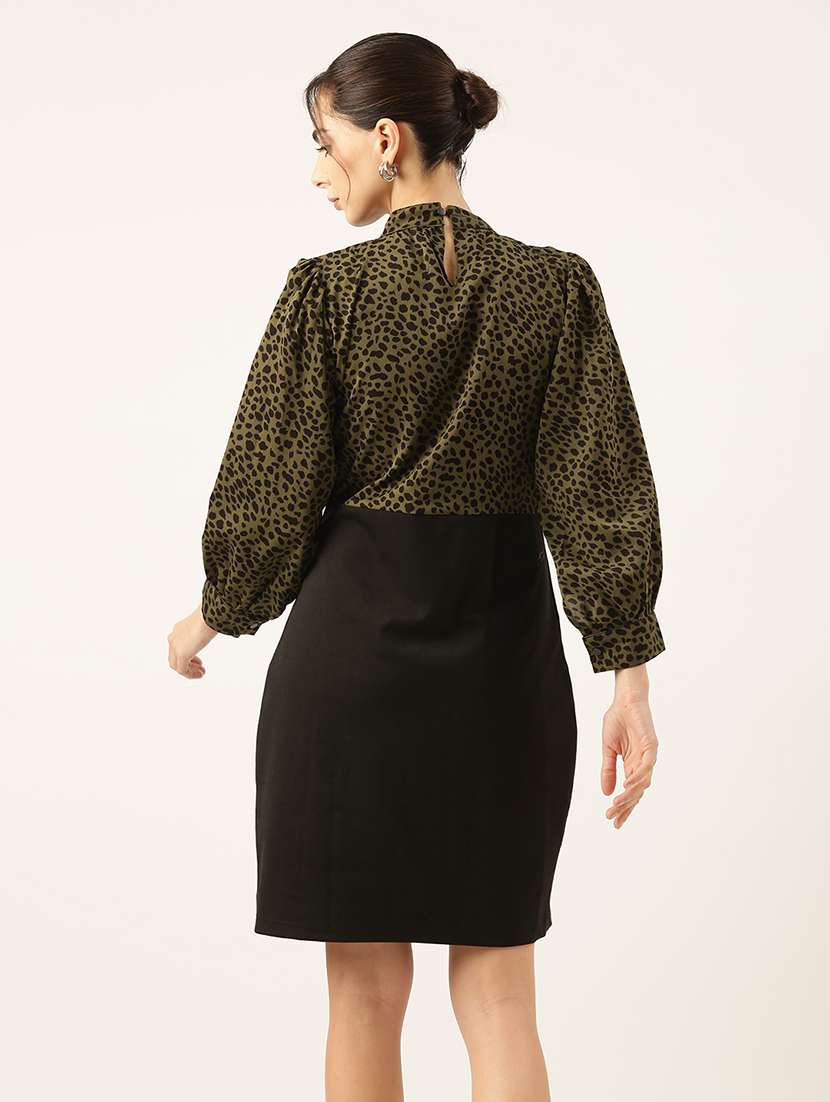 women animal print puff sleeve sheath dress - 22038247 -  Standard Image - 4