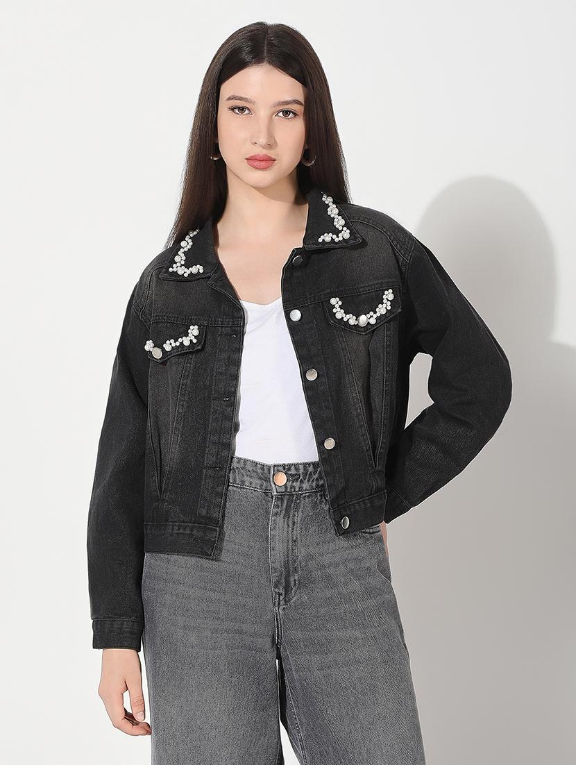 women embellished long sleeve denim jacket - 22038253 - Standard Image - 1