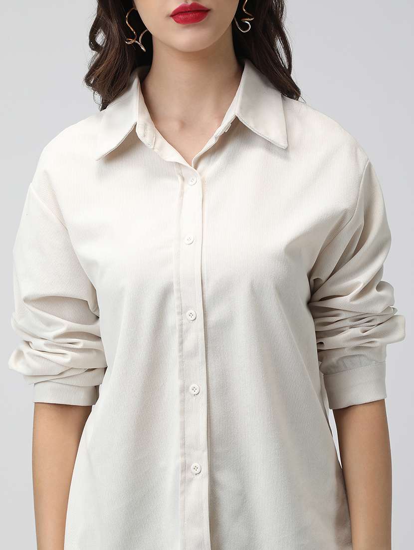 women solid collared long sleeve shirt - 22038254 -  Standard Image - 4
