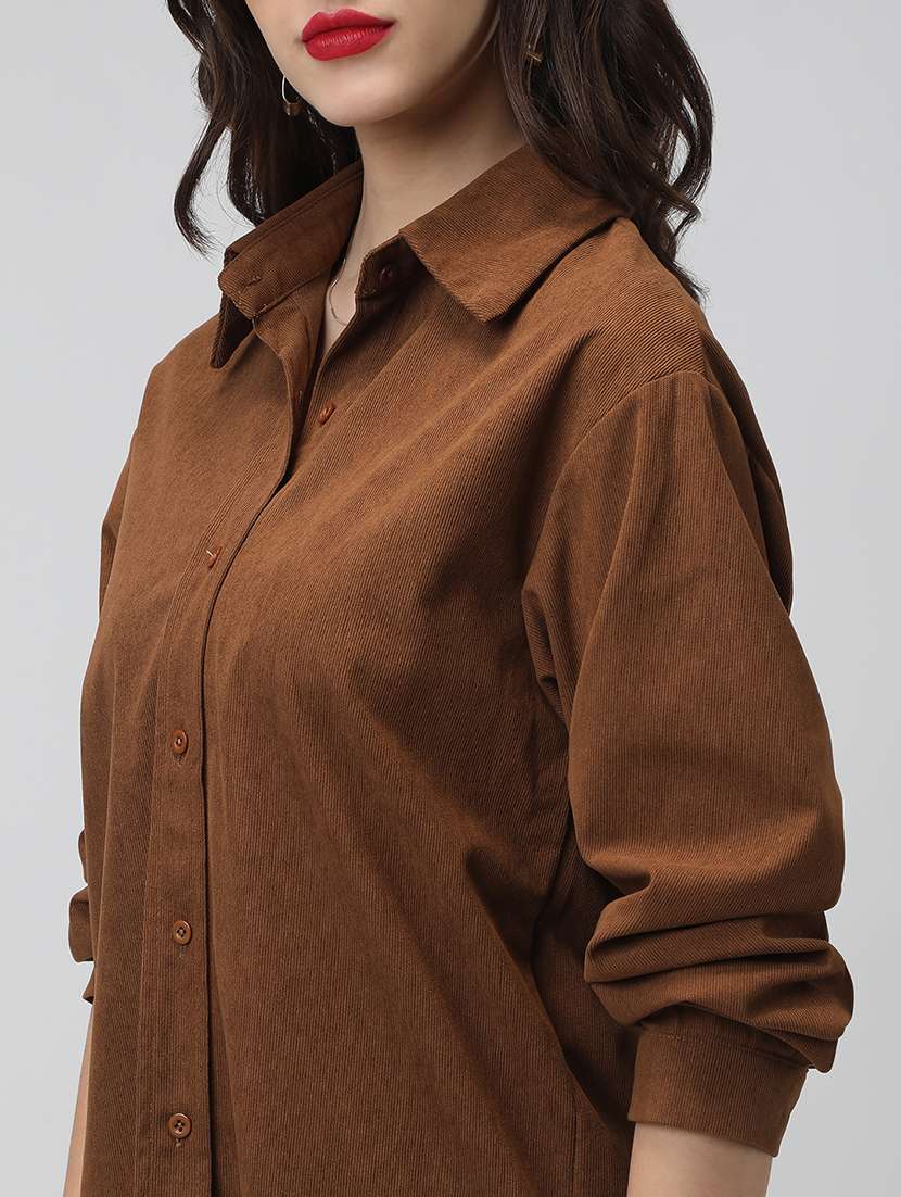 women solid collared long sleeve shirt - 22038255 -  Standard Image - 4