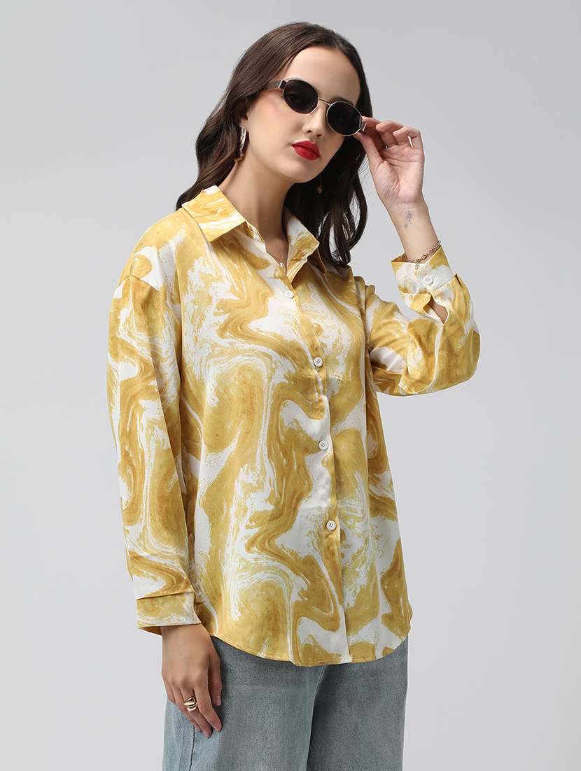 women printed collared long sleeve shirt - 22038256 -  Standard Image - 1