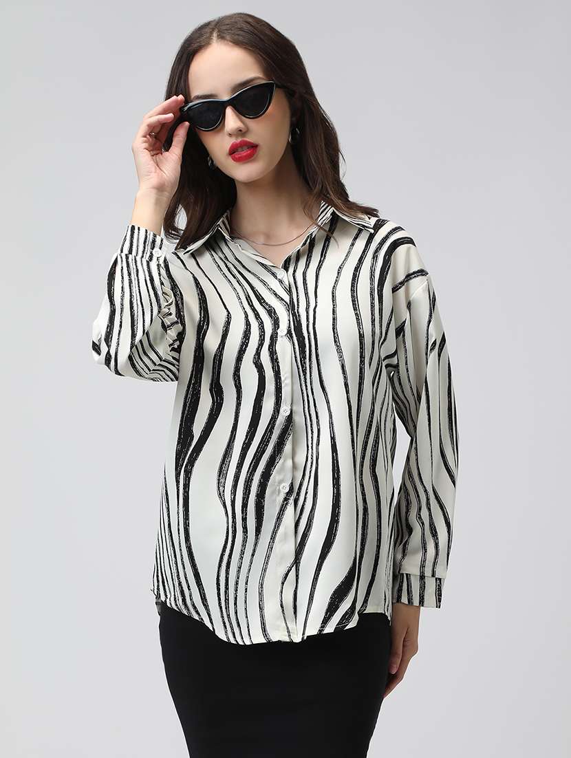 women animal print collared long sleeve shirt