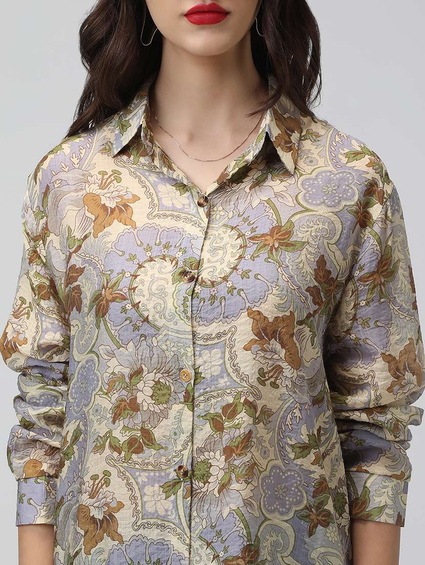 women printed collared long sleeve shirt - 22038258 -  Standard Image - 4