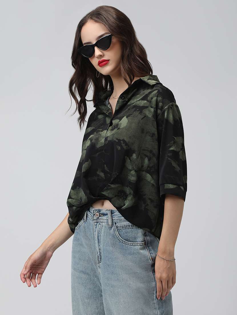 women floral print collared short sleeve shirt - 22038259 -  Standard Image - 1