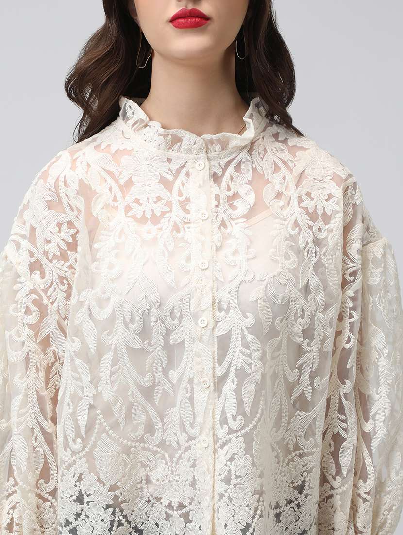 women embroidered mandarin neck puff sleeve shirt - 22038261 - Standard Image - 4