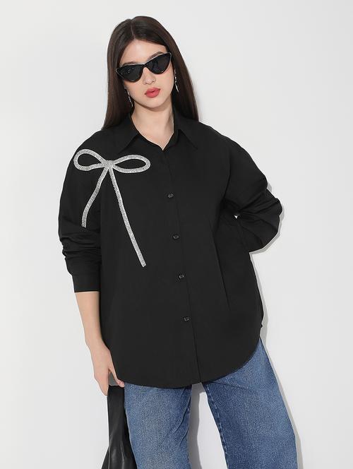 women sequined collared long sleeve shirt - 22038262 - Standard Image - 0