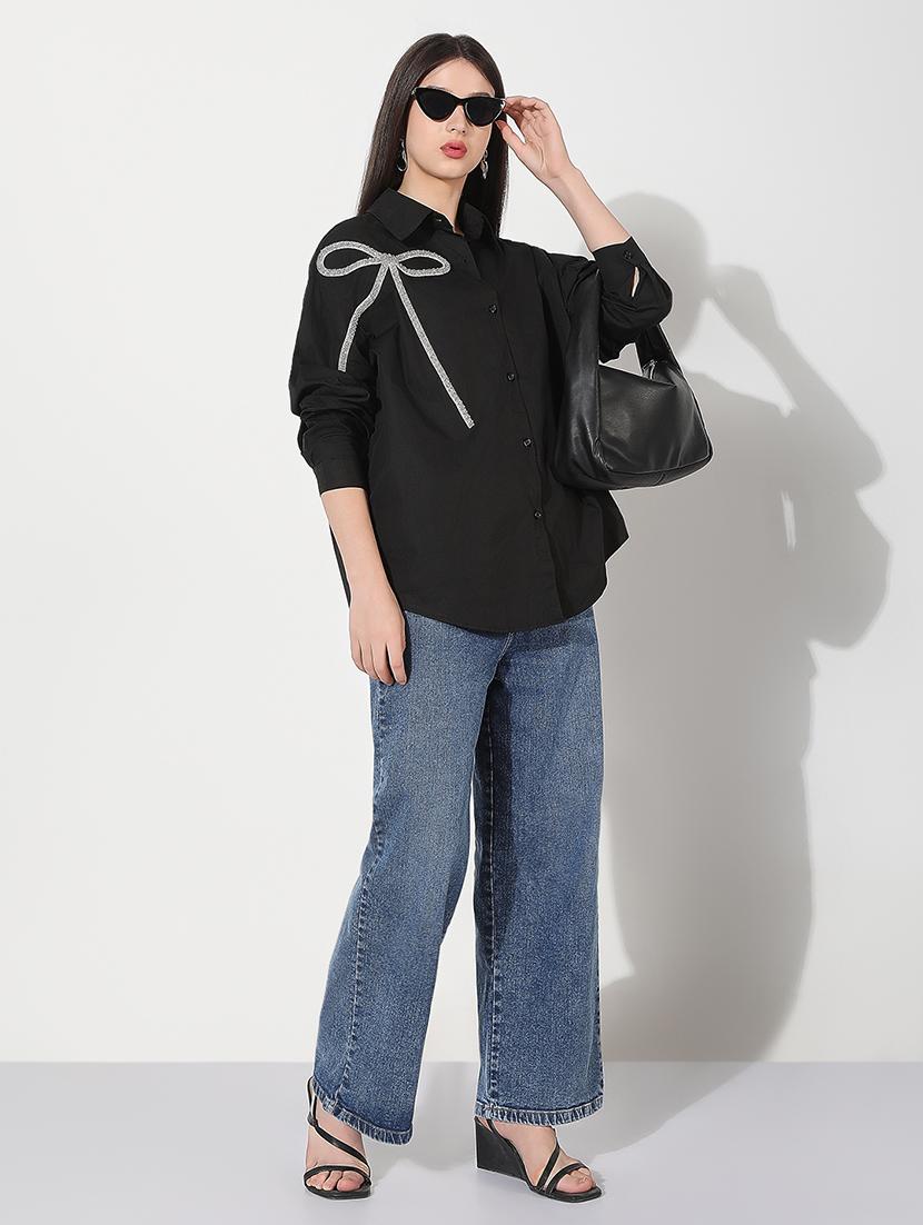 women sequined collared long sleeve shirt - 22038262 - Standard Image - 1