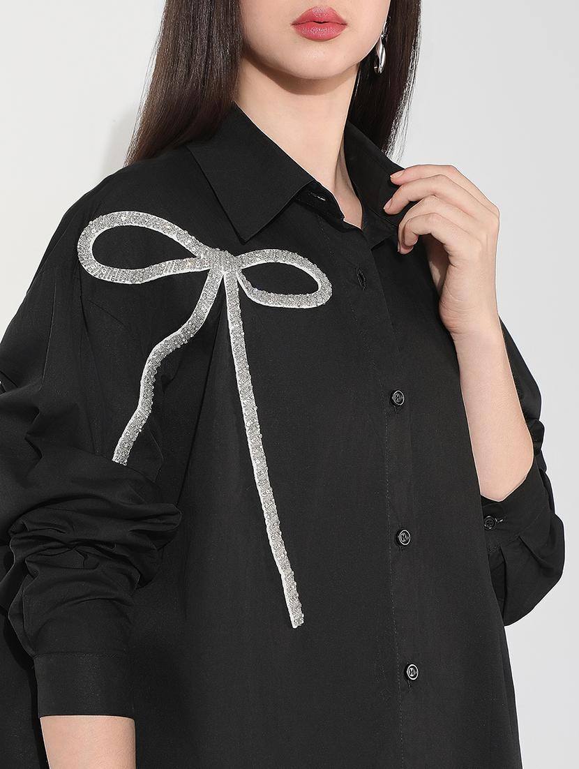 women sequined collared long sleeve shirt - 22038262 - Standard Image - 4