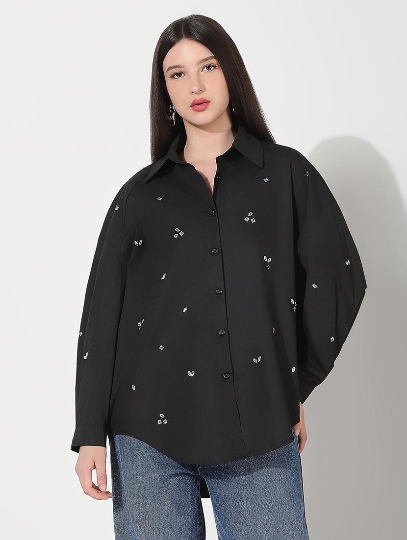 women emebllished collared long sleeve shirt - 22038263 - Standard Image - 1
