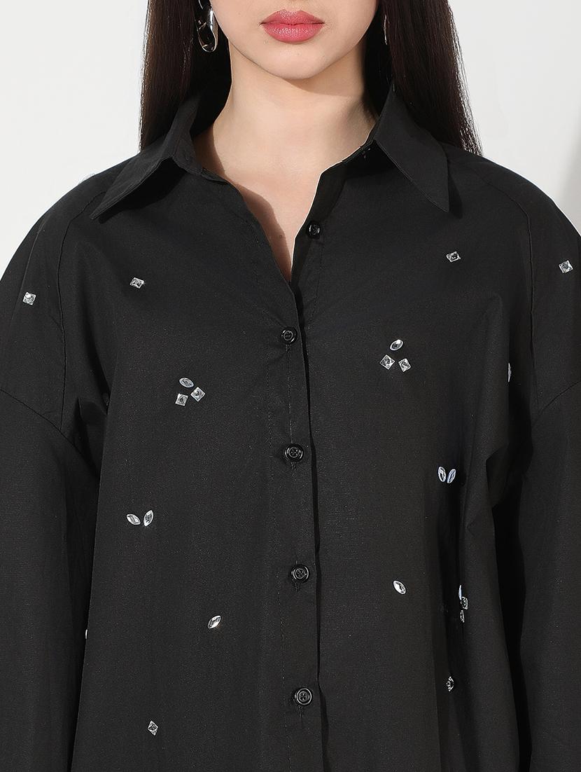 women emebllished collared long sleeve shirt - 22038263 - Standard Image - 4