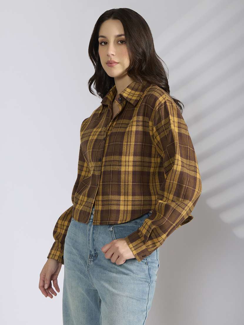women checkered collared long sleeve shirt - 22038264 -  Standard Image - 1