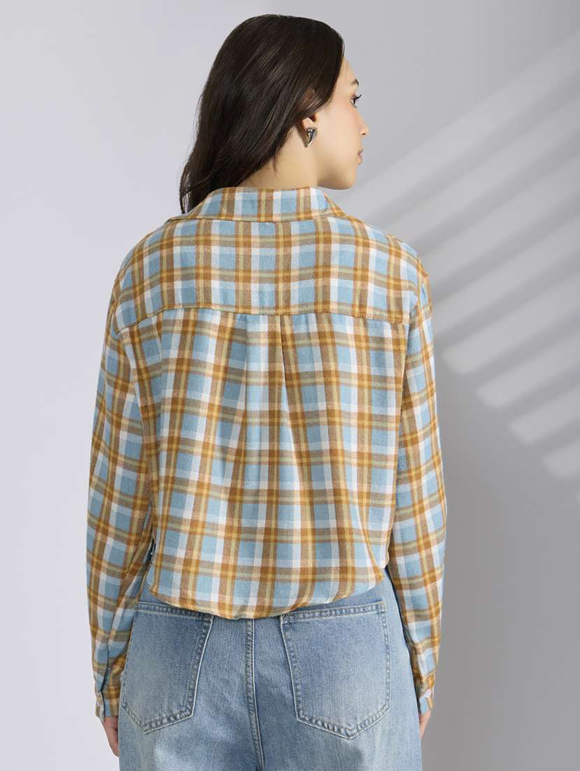 women chckered collared long sleeve shirt - 22038265 - Standard Image - 4