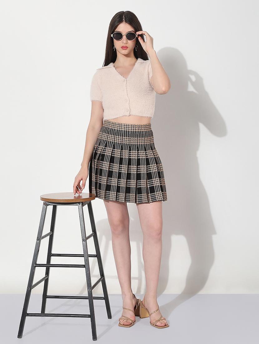 women checkered high rise pleated trouser - 22038271 -  Standard Image - 1