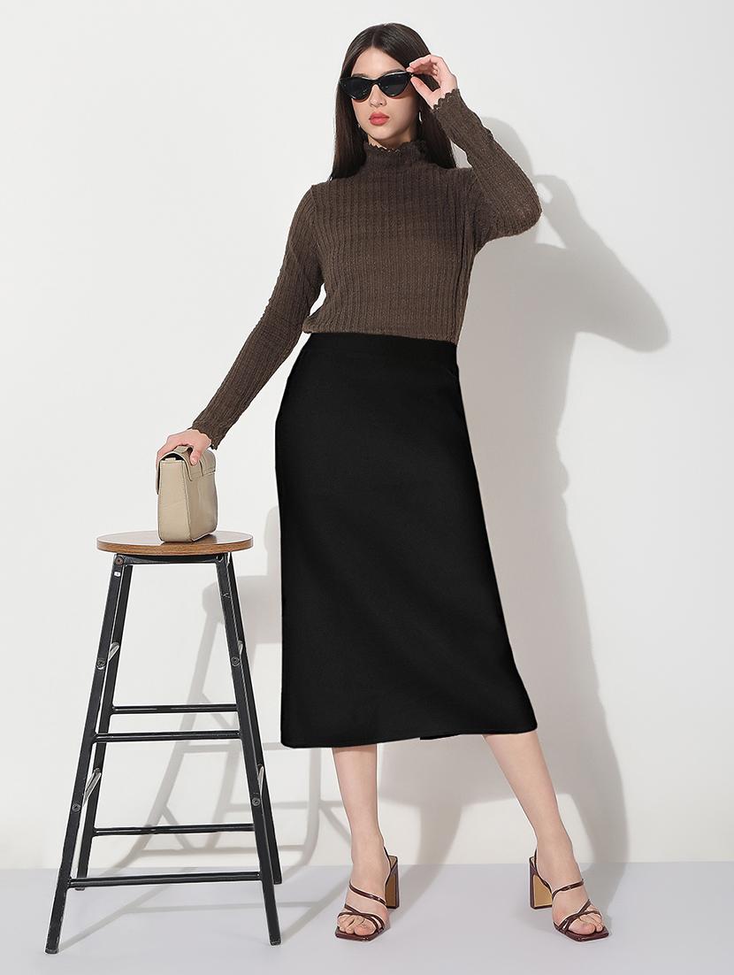 women solid high rise straight skirt - 22038274 - Standard Image - 4