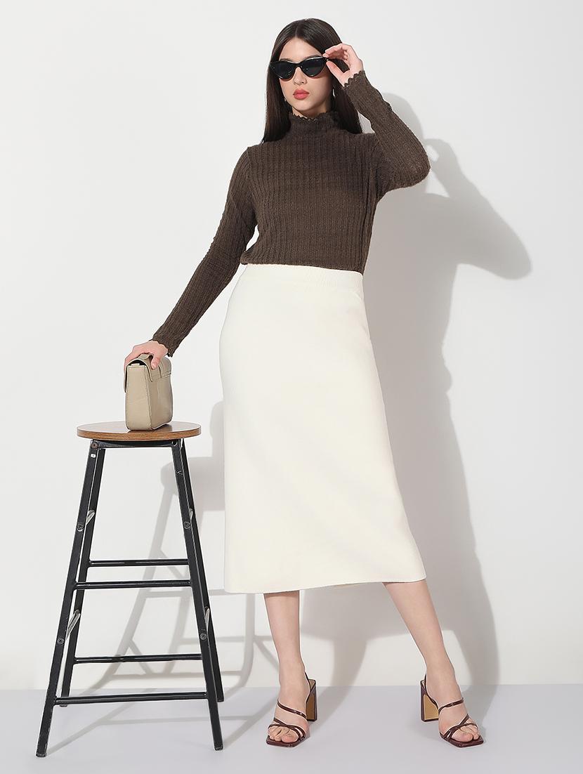 women white solid high rise straight skirt - 22038275 - Standard Image - 1