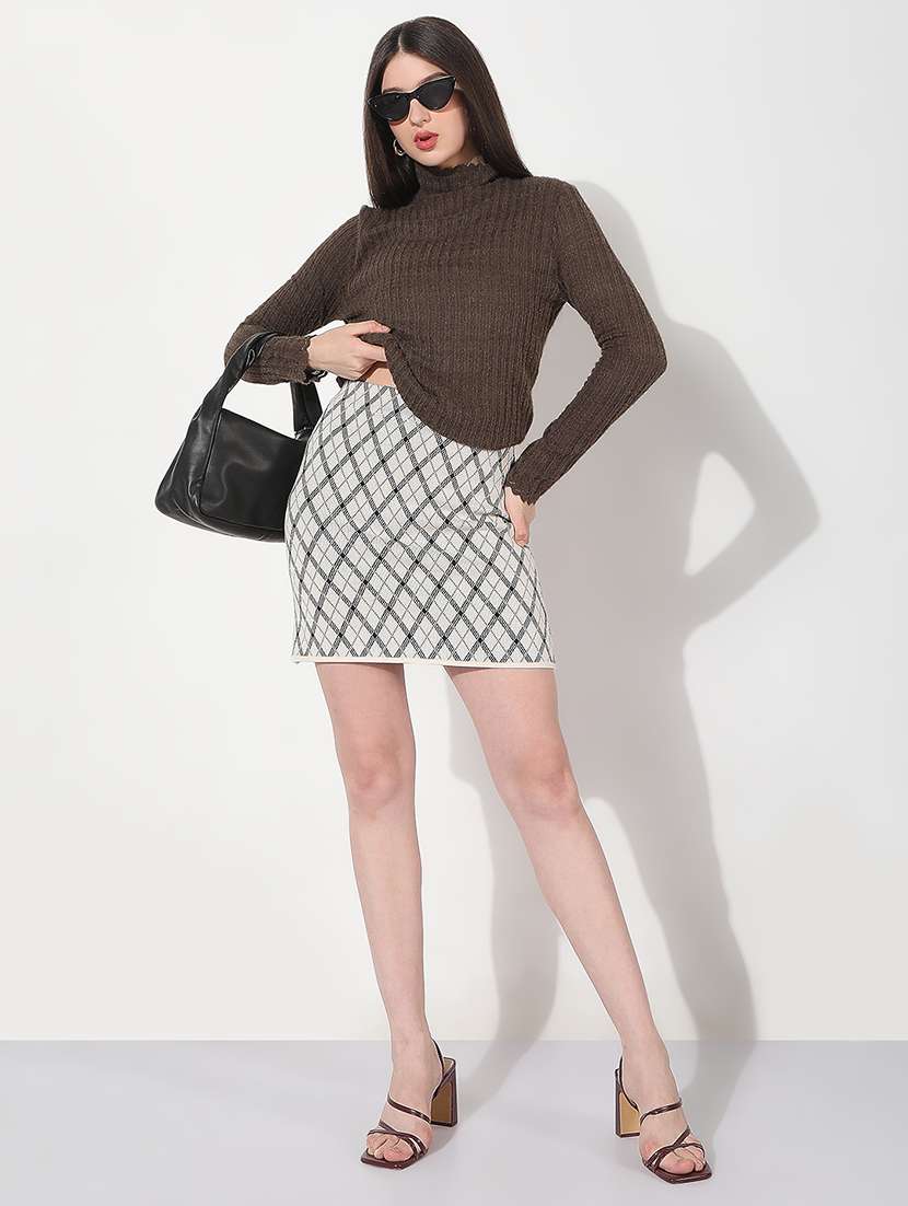 women checkered high rise straight skirt - 22038276 -  Standard Image - 1