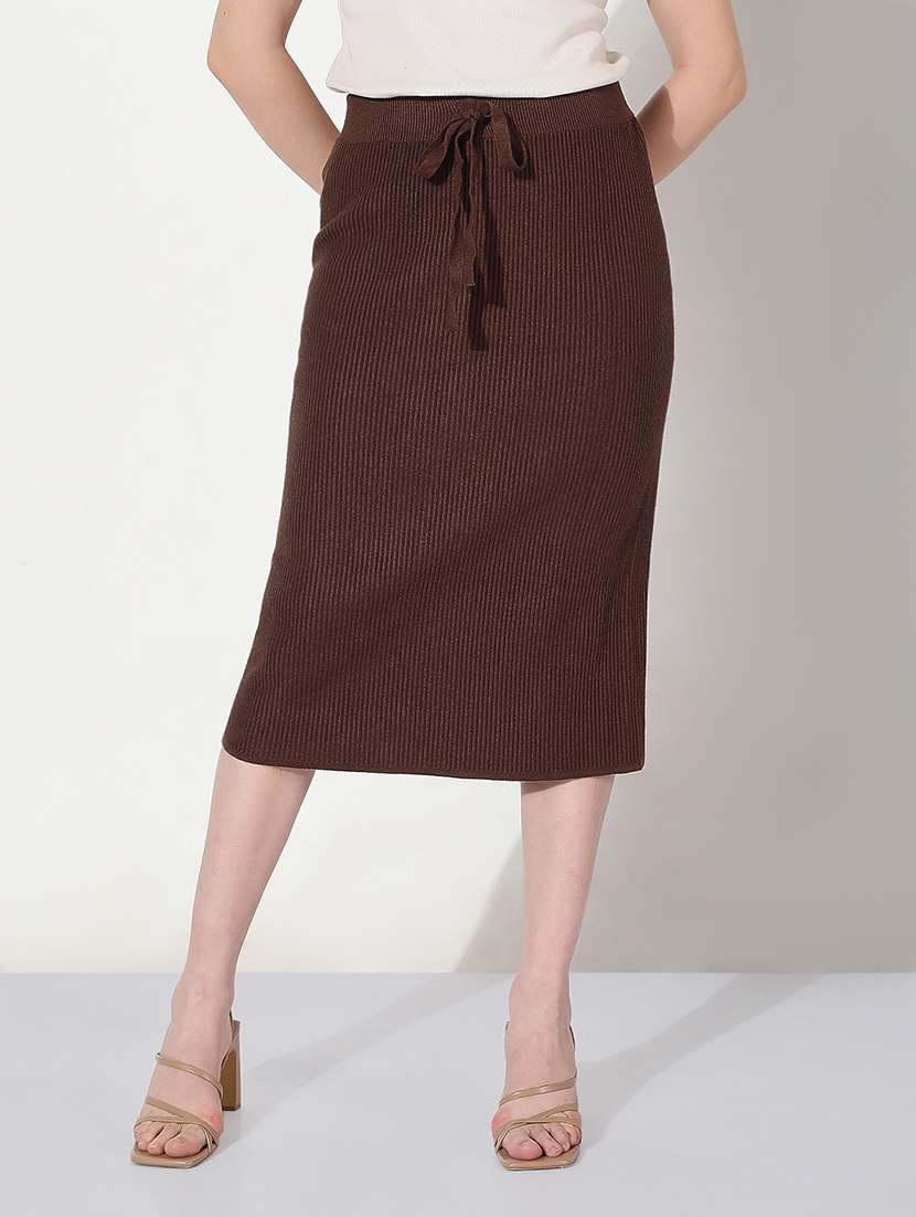 women brown solid high rise straight skirt - 22038277 -  Standard Image - 1