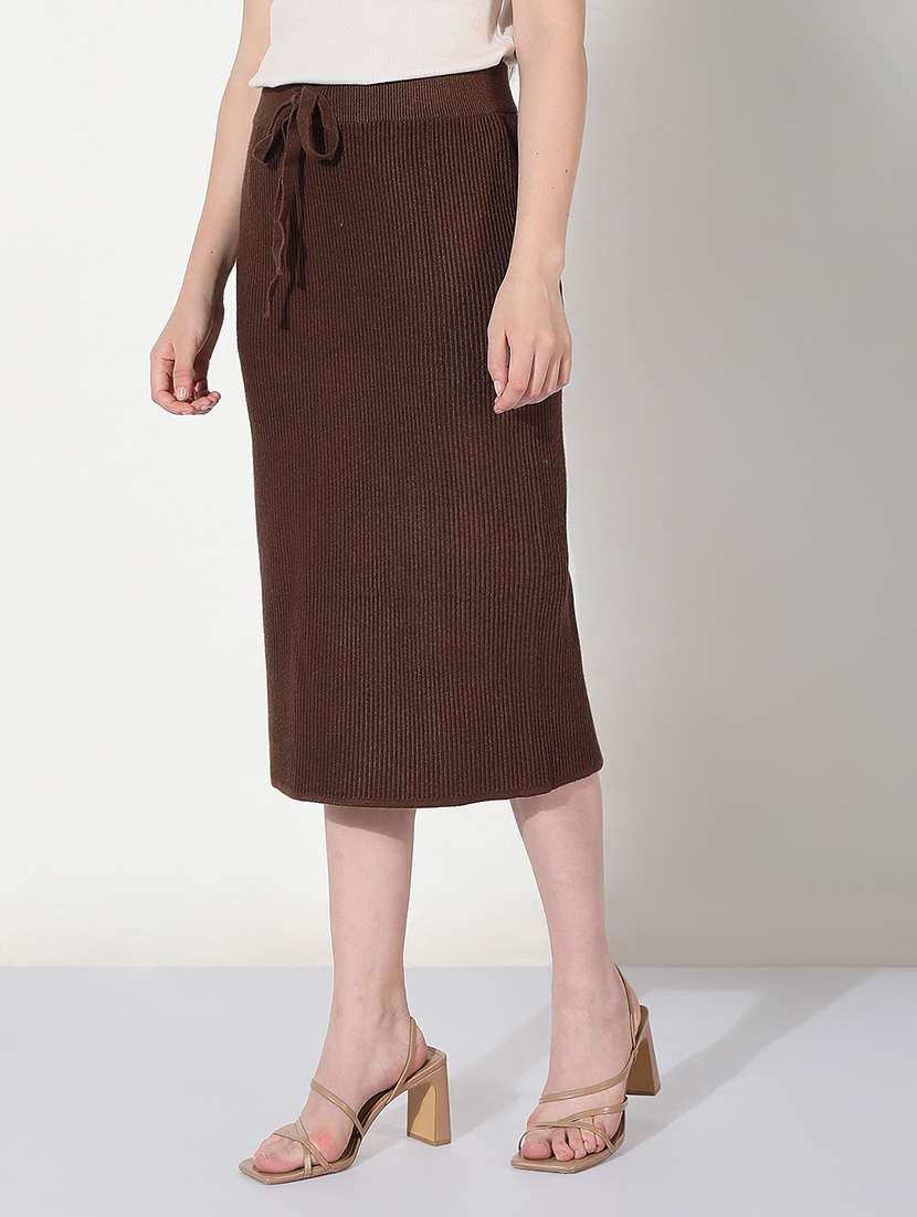 women brown solid high rise straight skirt - 22038277 -  Standard Image - 4