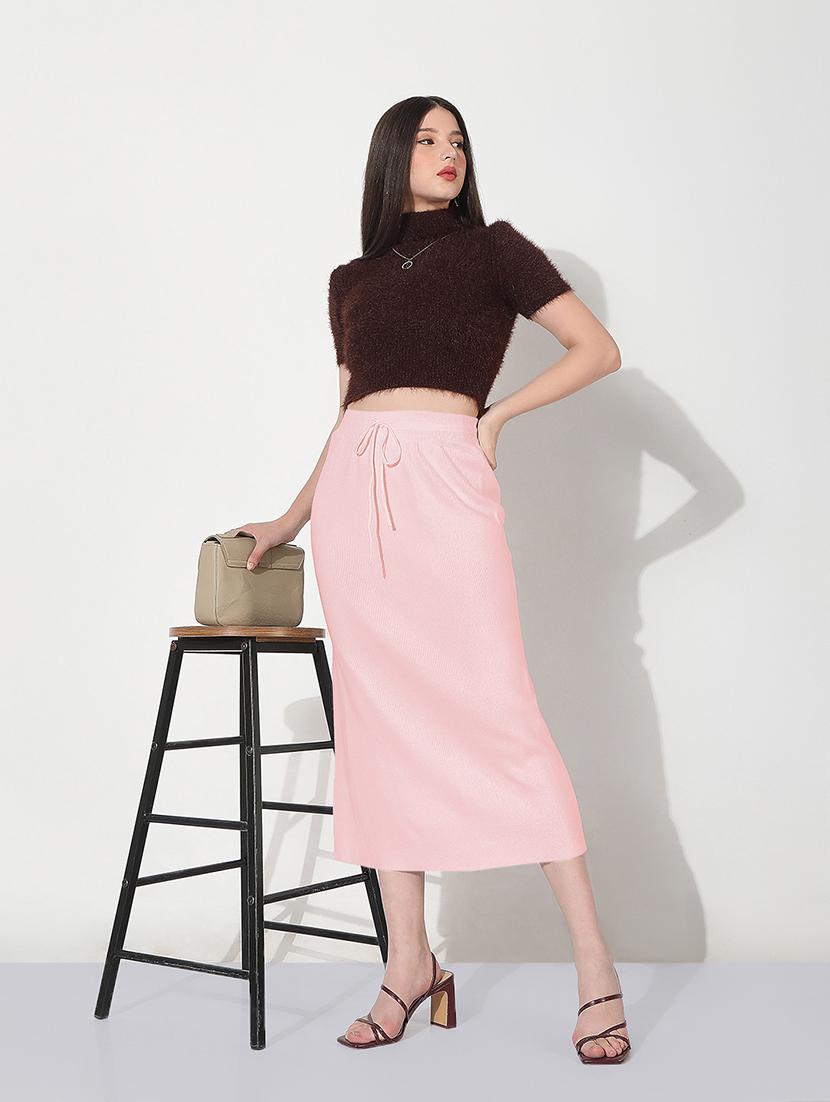 women pink solid straight skirt - 22038282 - Standard Image - 1