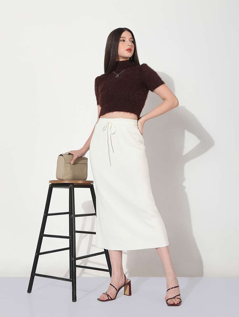 women white solid straight skirt - 22038283 -  Standard Image - 4