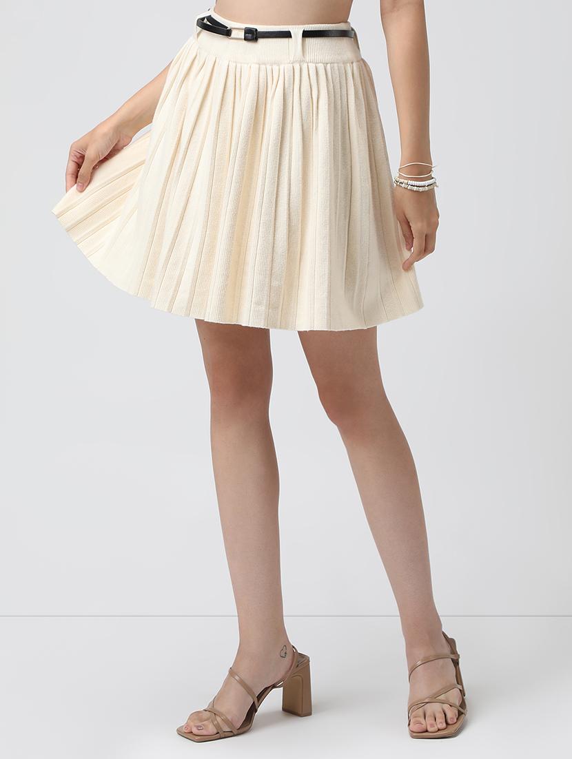 women cream solid flared skirt - 22038284 - Standard Image - 1