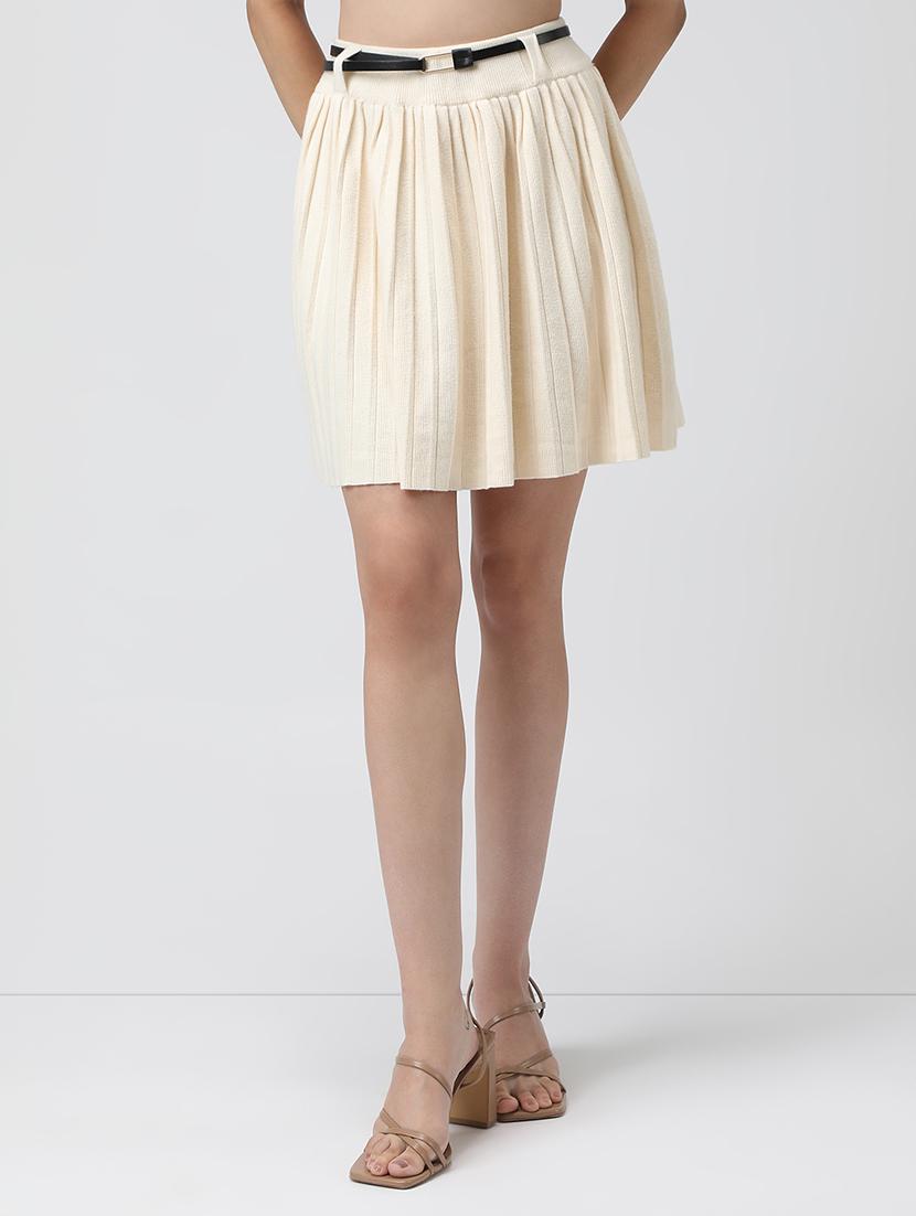 women cream solid flared skirt - 22038284 - Standard Image - 4
