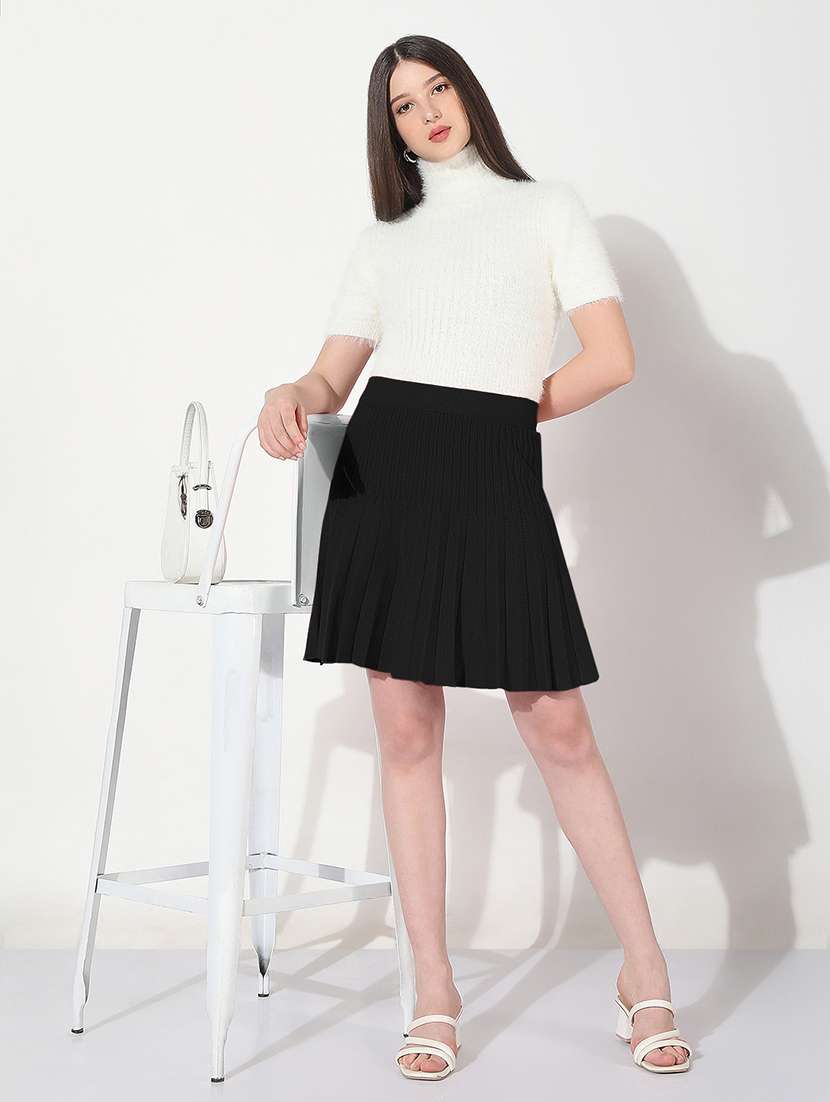 women solid high rise flared skirt - 22038286 - Standard Image - 4