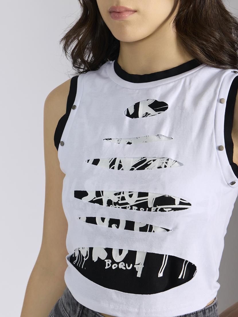 women printed sleeveless crop tank top - 22038288 - Standard Image - 4