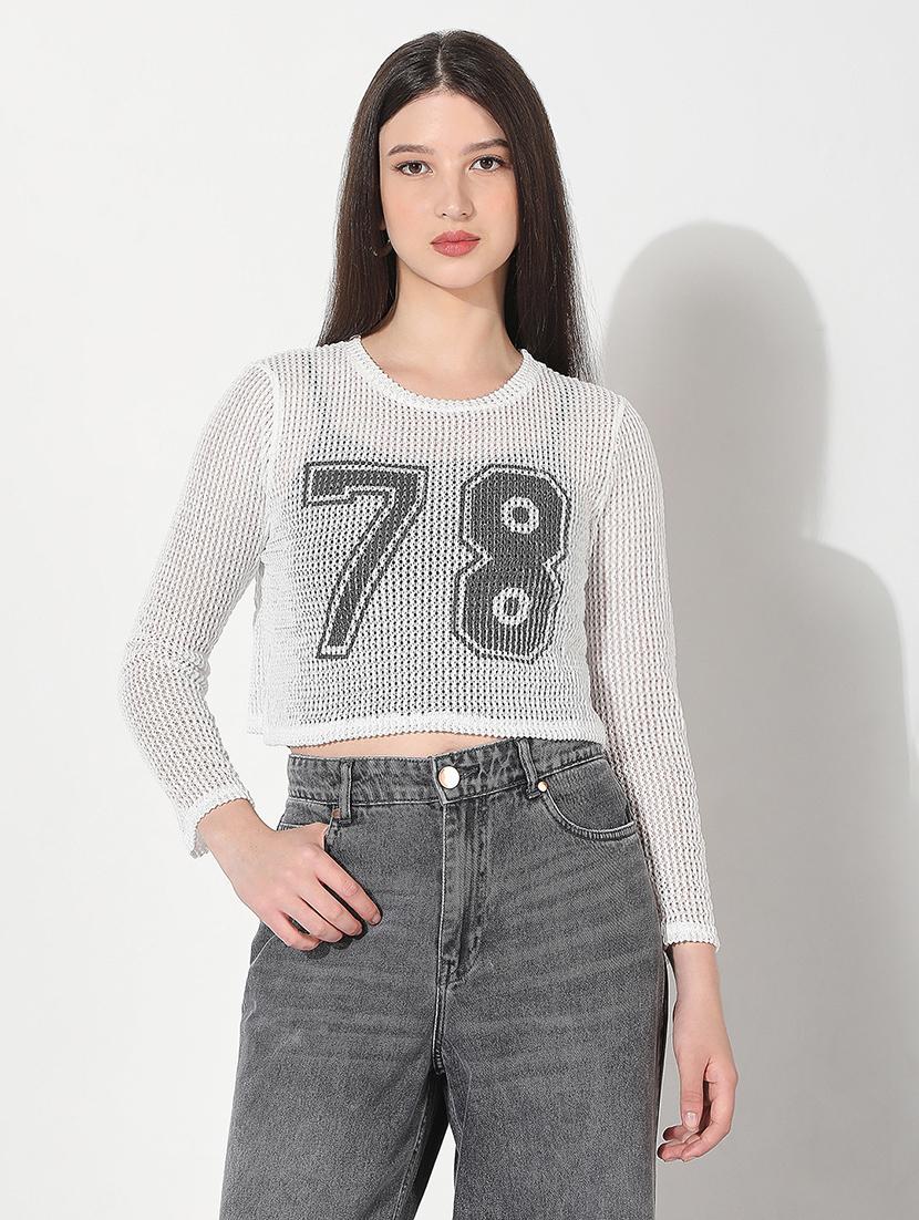 women printed long sleeve crop top with slip - 22038289 - Standard Image - 1