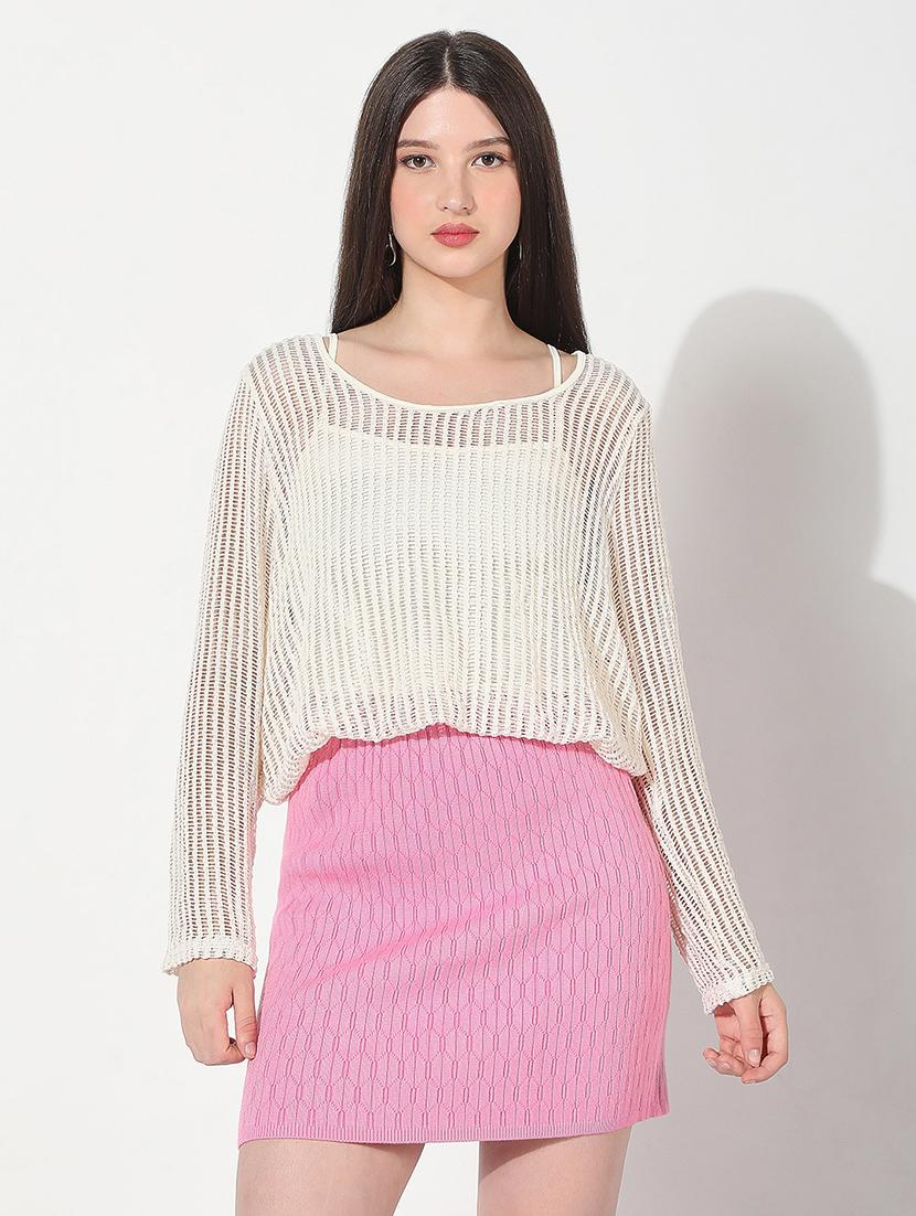 women solid long sleeve crop top with slip - 22038290 - Standard Image - 1