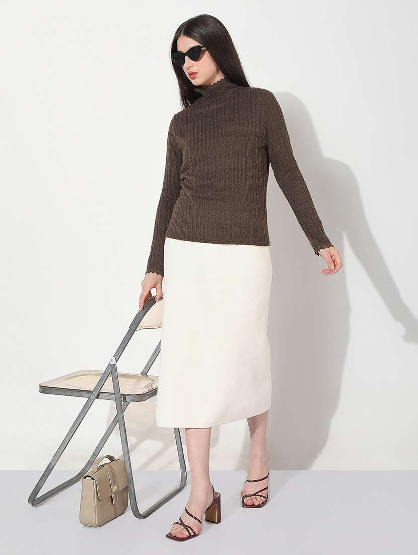 women solid long sleeve slim fit top - 22038298 -  Standard Image - 4