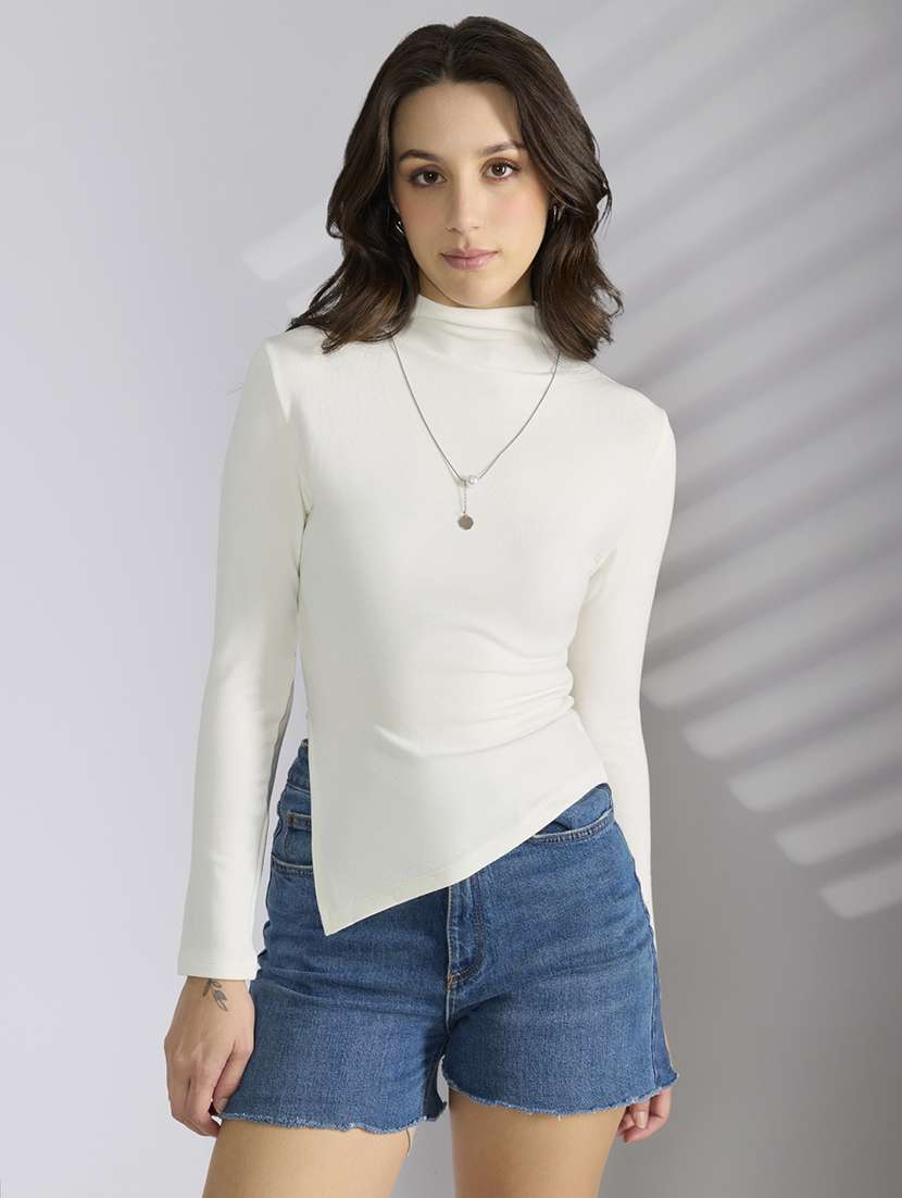 women solid long sleeve slim fit top - 22038299 - Standard Image - 1
