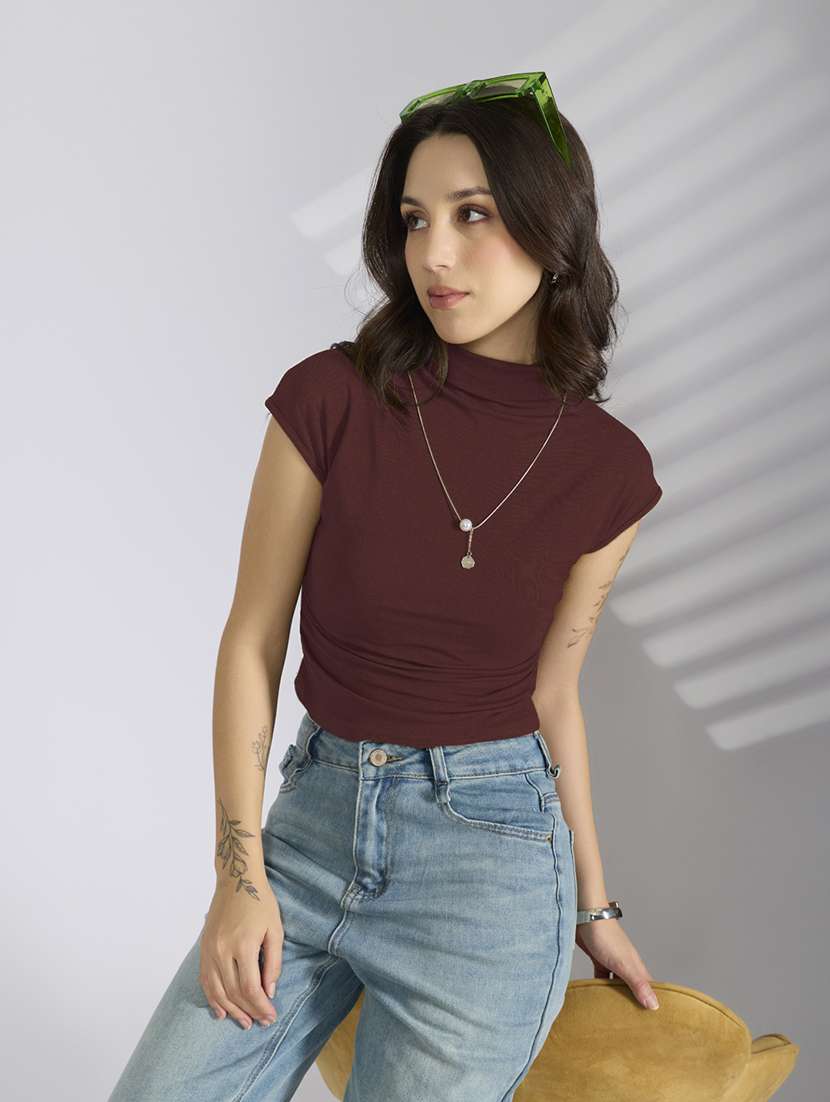 women solid short sleeve crop top