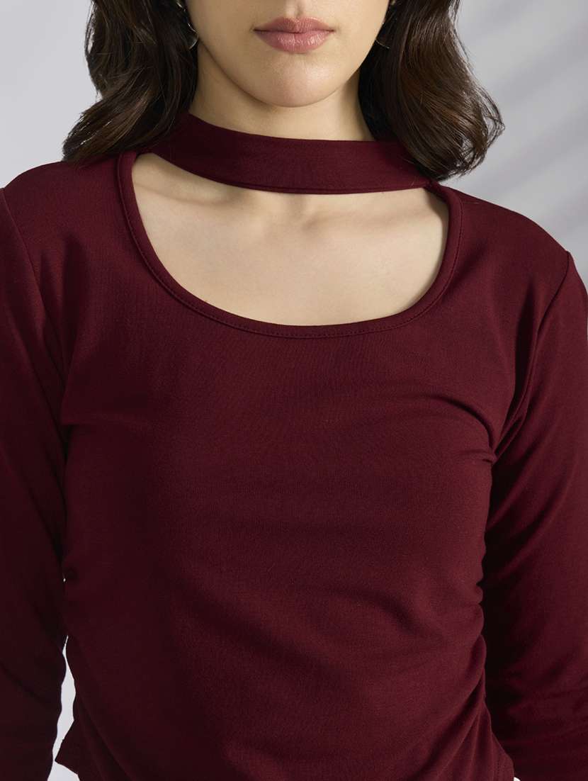 women solid marron long sleeve regular top - 22038309 -  Standard Image - 4