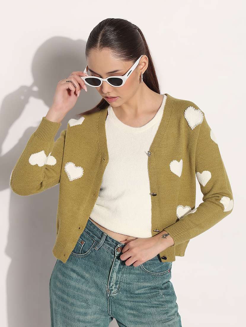 women printed long sleeve crop cardigan